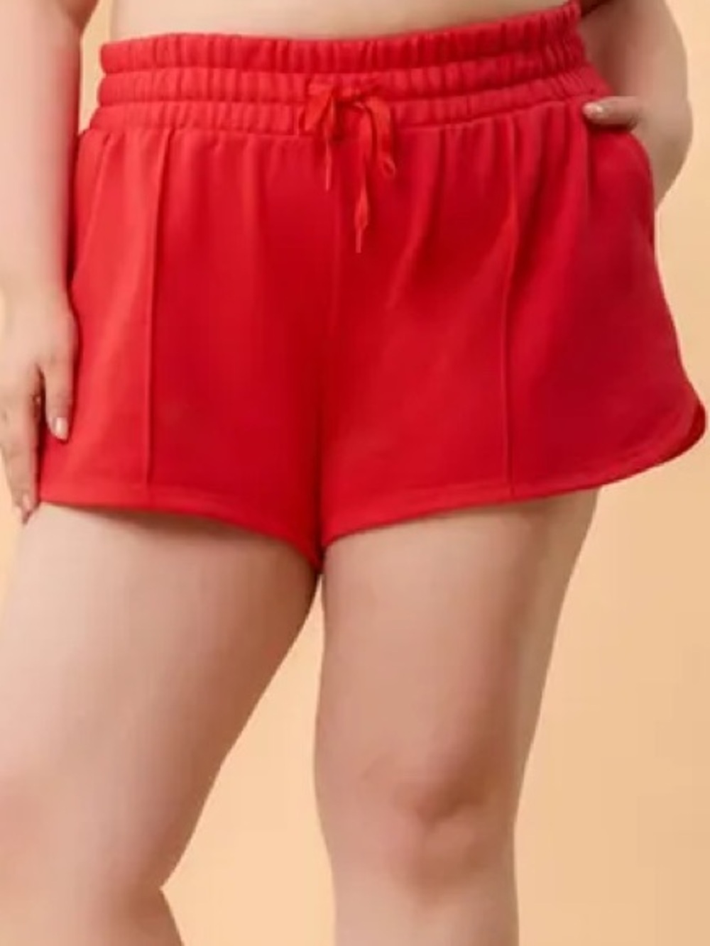 Blogilates Marshmellow Red Drawstring Elastic Waist Shorts